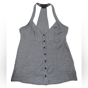 Ben Sherman Blue and White Houndstooth Halter Vintage Silk Tank Top